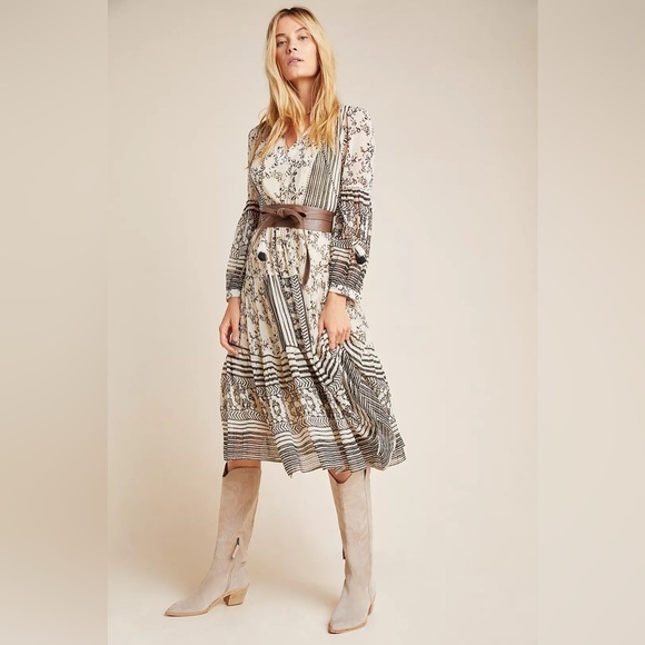NWT Anthropologie Size Small Cadence Tiered Midi Dress Boho Long Puff Sleeve - Picture 2 of 6